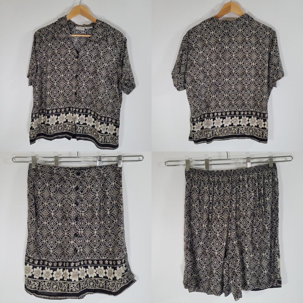 Bentley 2 Piece Set Sz L Short Sleeve Button Down Top Skort Floral Print Co-ord